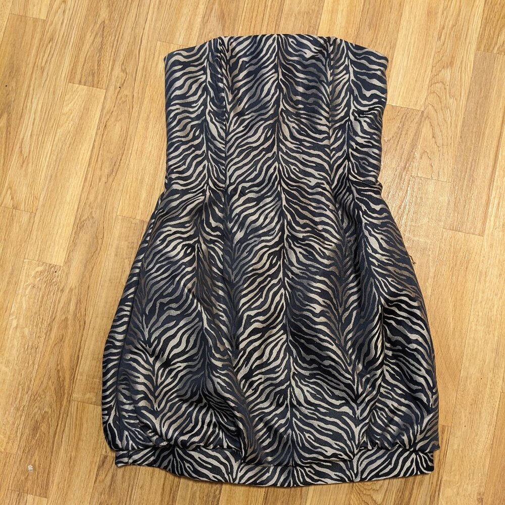 Cache Zebra Striped Strapless Bubble Hem Mini Dress Womens Size 8